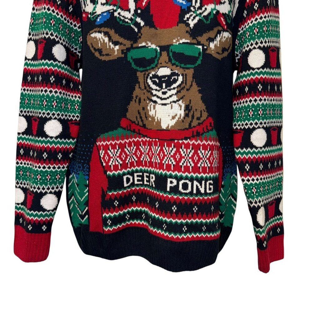 Ugly Christmas Sweater Beer Pong Mens XL Holiday Funny Party Contest Sunglasses - Picture 3 of 7